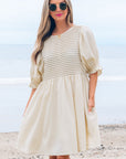 Dania Textured Ruffled Puff Sleeve Loose Dress