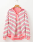 Stripe Buttoned Collared V-Neck Drop Shoulder Top