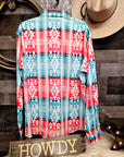 Turquoise Orange Aztec Unisex Western Button UP Shirt