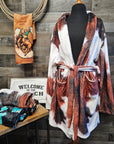Sample Sale Brown Cowhide Print Women's Western Bath Robe size LARGE