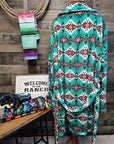 Teal Aztec Women's Western Bath Robe