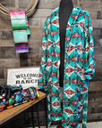 Teal Aztec Women's Western Bath Robe