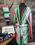 Sample Sale Turquoise Serape Women's Western Bath Robe size LARGE