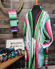 Sample Sale Turquoise Serape Women's Western Bath Robe size LARGE