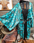 All Turquoise Women's Lounge Kimono Robe