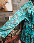 All Turquoise Women's Long Sleeve Belted Satin Feel Dressing Lounge Robe