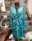 All Turquoise Women's Long Sleeve Belted Satin Feel Dressing Lounge Robe