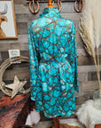 All Turquoise Women's Long Sleeve Belted Satin Feel Dressing Lounge Robe