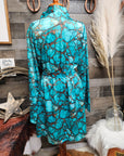All Turquoise Women's Long Sleeve Belted Satin Feel Dressing Lounge Robe