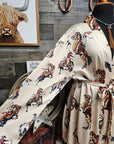 Vintage Cowgirl Women's Long Sleeve Belted Satin Feel Dressing Lounge Robe