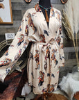 Vintage Cowgirl Women's Long Sleeve Belted Satin Feel Dressing Lounge Robe