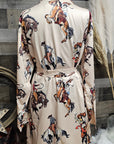 Vintage Cowgirl Women's Long Sleeve Belted Satin Feel Dressing Lounge Robe