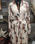 Vintage Cowgirl Women's Long Sleeve Belted Satin Feel Dressing Lounge Robe