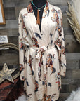 Vintage Cowgirl Women's Long Sleeve Belted Satin Feel Dressing Lounge Robe