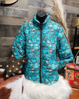 All Turquoise Women's Puffy Bomber Jacket