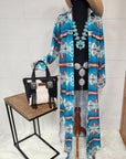 Teal Aztec Long Shirt Dress Duster