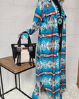 Teal Aztec Long Shirt Dress Duster