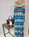 Teal Aztec Long Shirt Dress Duster