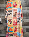 Vintage Rodeo Poster Button-Up Long Sleeve Shirt Duster Dress