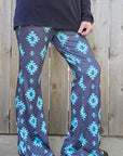 Charcoal Turquoise Aztec Flare Pants