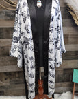 Cowboy Print Western Satin Kimono Robe