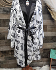Cowboy Print Western Satin Kimono Robe