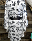 Cowboy Print Western Satin Kimono Robe