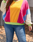 Rose Red Plus Size Colorblock Patchwork Exposed Seam Sweatshirt