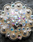 Western Screw Back Concho Ab Crystals Round Saddle Bling Cowgirl