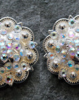 Western Screw Back Concho Ab Crystals Round Saddle Bling Cowgirl