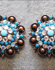 HILASON Western Screw Back Turquoise Rhinestone Crystal Clear Bling Berry Concho