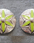 Western Screw Back Concho 1 Round Floral Green Inlay Bling Saddle Cowgirl