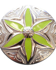 Western Screw Back Concho 1 Round Floral Green Inlay Bling Saddle Cowgirl