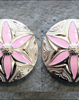 Western Screw Back Concho 1 Round Floral Pink Inlay Bling Saddle Cowgirl
