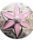 Western Screw Back Concho 1 Round Floral Pink Inlay Bling Saddle Cowgirl