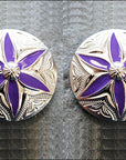 Western Screw Back Concho 1 Round Floral Purple Inlay Bling Saddle
