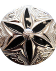 Western Screw Back Concho 1 Round Floral Black Inlay Bling Saddle Cowgirl