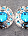 HILASON Western Screw Back Turquoise Rhinestone Crystal Concho w/ Rope Edge