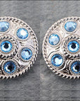 Western Screw Back Concho1 Blue Crystal Wheel Bling Headstall Cowgirl
