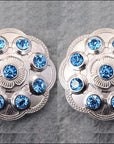 Western Screw Back Concho1 Blue Crystal Floral Bling Headstall Cowgirl
