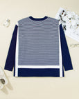 Stripe Colorblock Patchwork Dolman Sleeve Sweater
