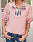 Stripe Contrast Collar Textured Blouse