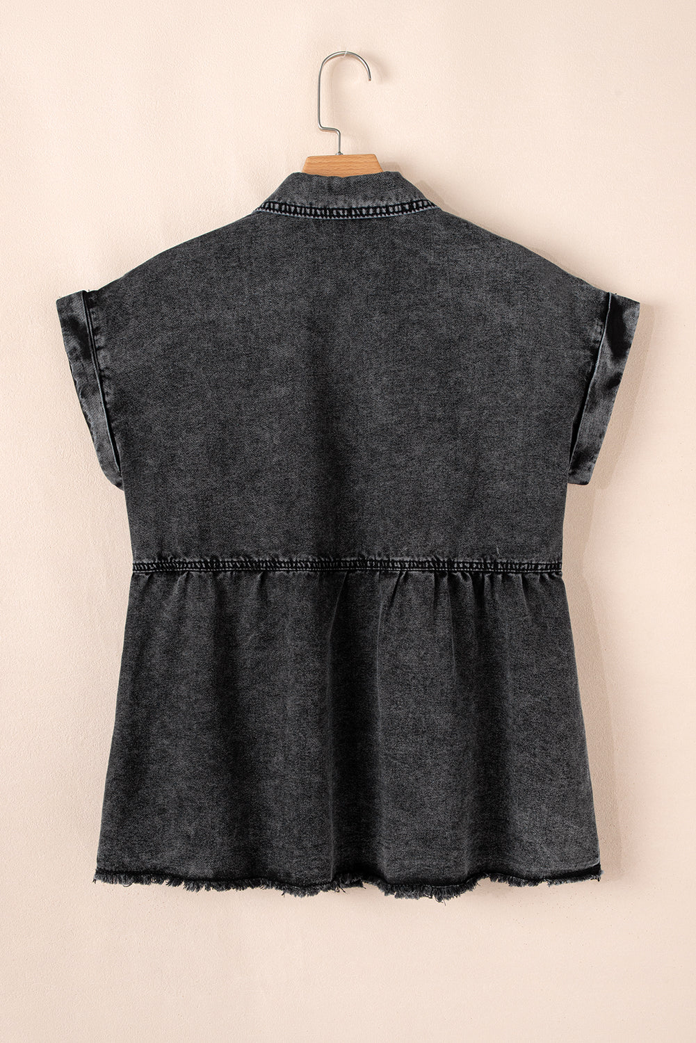 Chaya Flap Pocket Button Up Raw Hem Denim Shirt