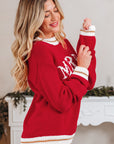 MERRY Colorblock Trim Drop Shoulder Sweater