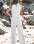 Addilyn Crew Neck Drawstring High Waist Sleeveless Jumpsuit