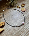 Sterling Silver Pearl Choker – Pink Conch Saucer Center – 14.5" + Extender