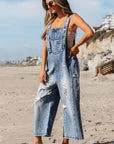 Baylor Distressed Bib Pocket Wide Leg Denim Overall