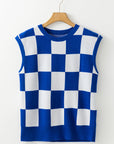 Checker Round Neck Sleeveless Sweater