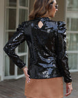 Solid Sequin Mock Neck Long Sleeve Top