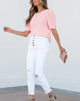 Scarlet Flower Textured Short Sleeve Top